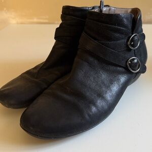 Dansko Black Leather Ankle Booties with Buckle Detail